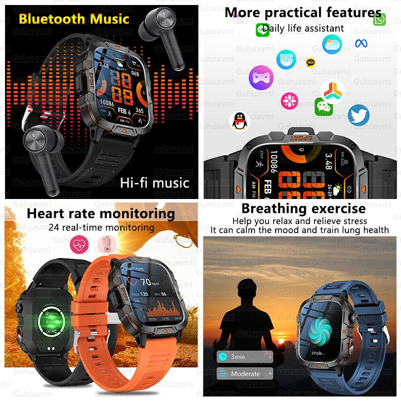 2025 New Military Grade Smart Watch Men 1.96" AMOLED Screen 5ATM Waterproof Sports Fitness Tracker BT Call Smartwatch For Xiaomi