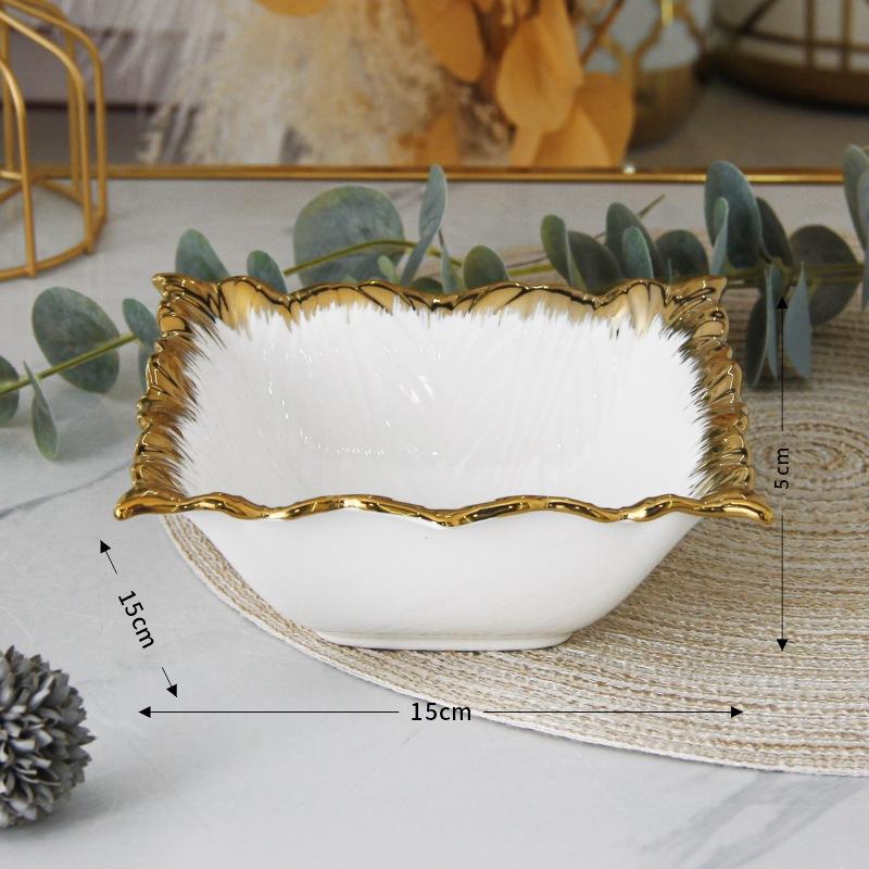 Golden Edged Ceramic Dining Plate Western Steak Plate Sushi Plates Dessert Bowl Sashimi Plates Fruit Dish Salad Bowl Soup Bowls