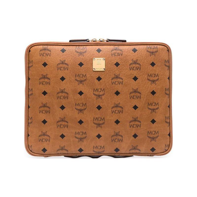 MCM Aren Zipper Closure Faux Leather Clutch Bag Medium Unisex Clutch Bag Brown Cognac MXEAAVI03CO001