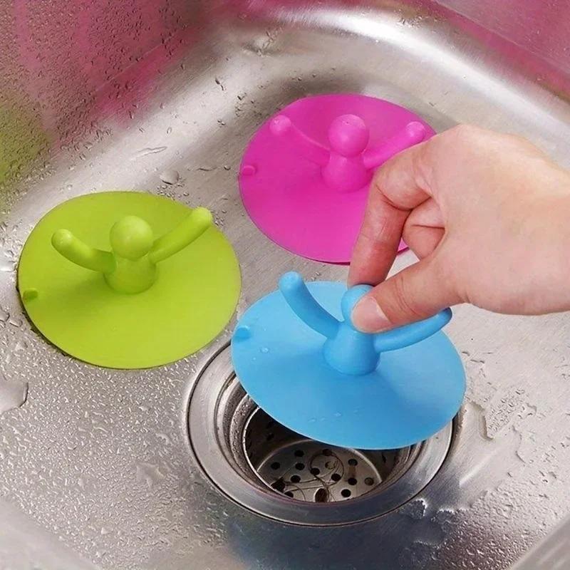 Silicone Bathtub Floor Drain 3 Colors for Kitchen Bathroom Accessories Hair Stopper Portable Kitchen Sink Stopper Drain Plug