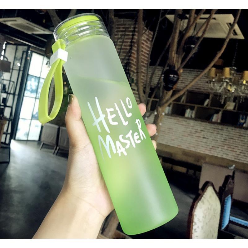 500ml Gradient Color Water Bottle Portable Frosted Colorful Drinking Bottles with Rope Transparent Sports Cup for Outdoor School