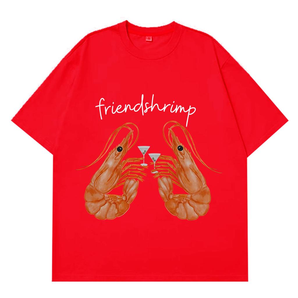 Cute Shrimp Holding Martini Cocktail Funny Friendshrimp Meme Tshirts Unisex Unisex Fashion Hiphop Loose Casual Cotton Tshirts