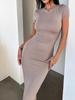 European & American Style Trendy Solid Color Round Neck Long Dress