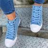 Zapatillas Deportivas Casuales Clásicas de Moda Cómodas de Caña Alta para Mujer, Denim, Tacón Plano, Punta Redonda, Cordones, Decoración Metálica de Calavera