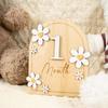 Baby Monthly Milestone Ornaments, Wooden Growth Markers with 3D Bow And Flower Decoration, Baby Monthly Milestone Cards for Baby Photos Keepsake