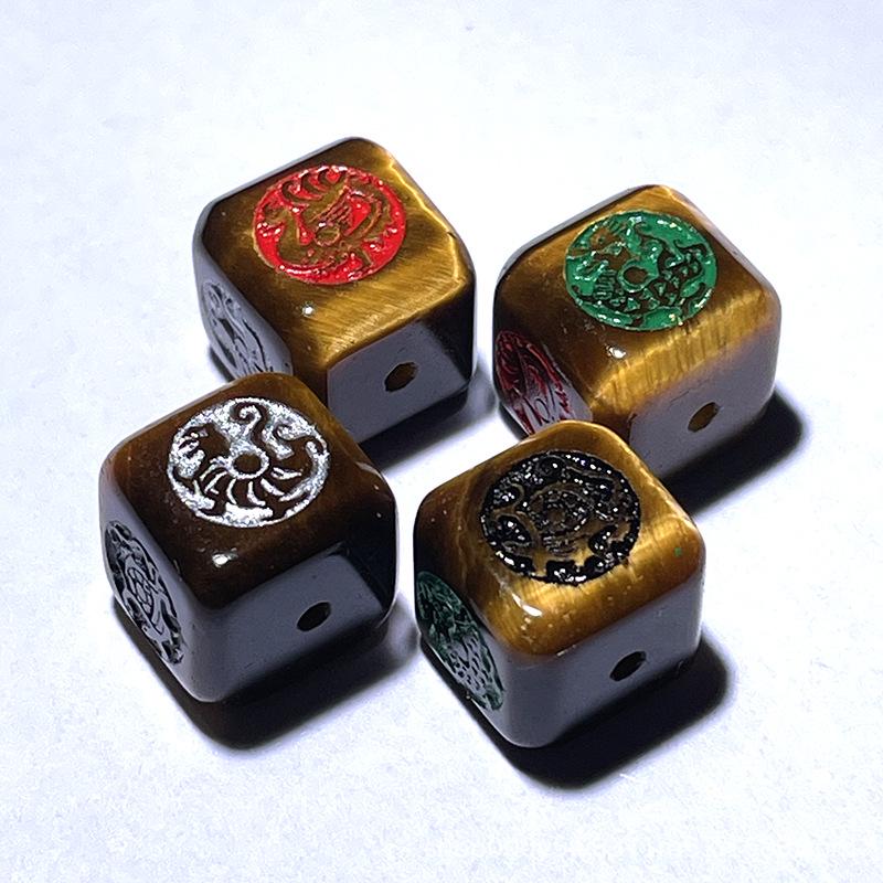 Mythical Beast Bracelet Beads: Tiger's Eye, Vermilion Bird, Azure Dragon, Black Tortoise, White Tiger
