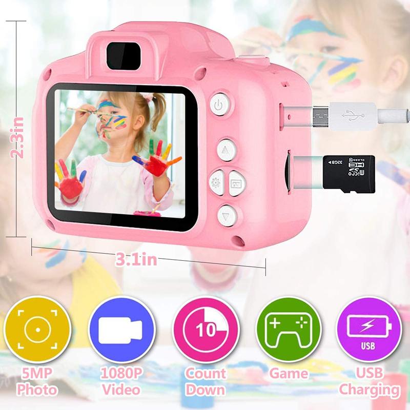 Kids Selfie Camera Camcorder 2.0 Inch IPS Screen with 32GB Card HD Digital Video Camera for Kids Birthday Gift