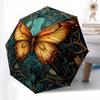 Stunning Butterfly Stained Cute Window Art Umbrella, Cute Umbrella with Cute Design, Portable 3-Fold Compact Umbrella for Men & Women, Valentine's Day