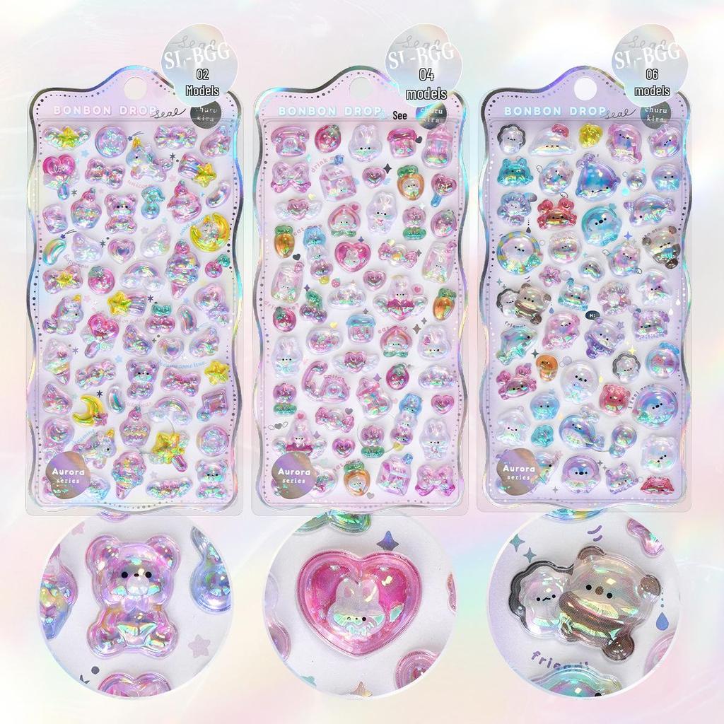Shangle Rainbow Gradient Cute Cartoon 3D Crystal Embossed Sticker Decals