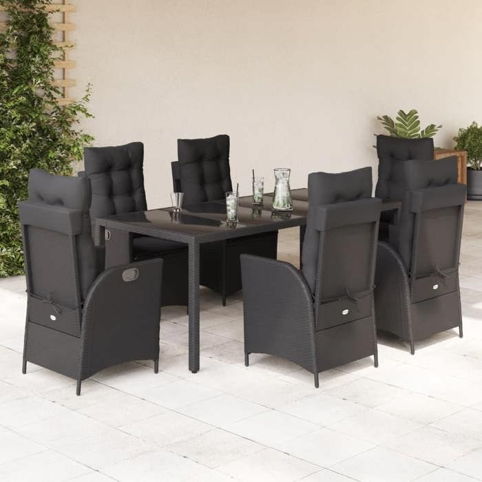 VidaXL Ensemble à manger de jardin coussins 7pcs Noir Résine tressée 3213073