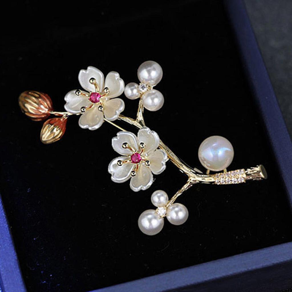 Elegant Vintage Plum Blossom Shell Brooch Pin with Pearls Chinese Inspired Jewelry Accessory Decoration For Scarves