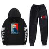 Mens Hooded Long Sleeve Streetwear Sweatshirt Set Casual Oversized Cotton Blend Tracksuit Fall