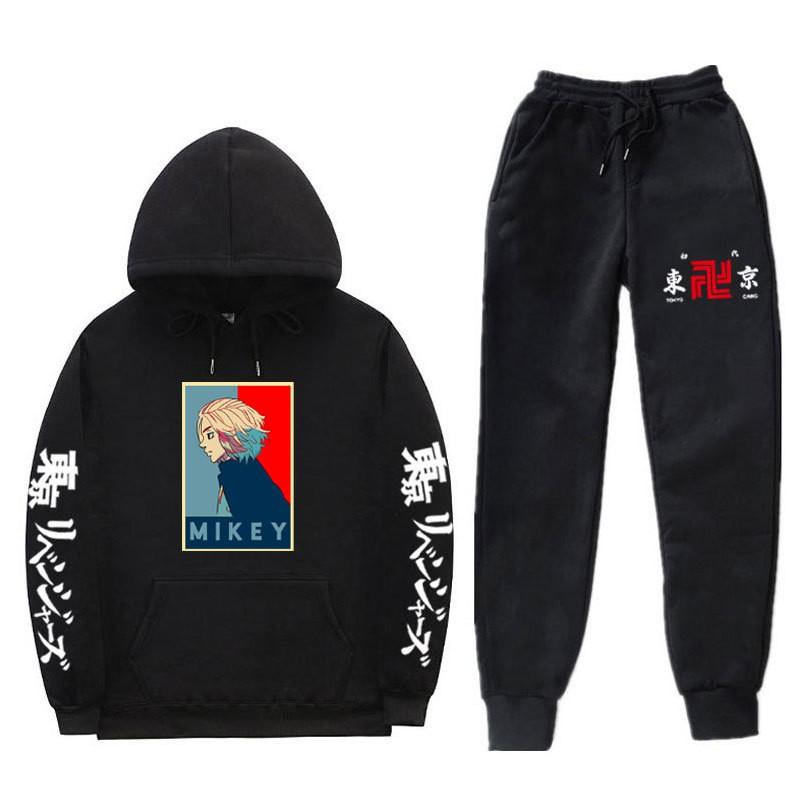 Mens Hooded Long Sleeve Streetwear Sweatshirt Set Casual Oversized Cotton Blend Tracksuit Fall