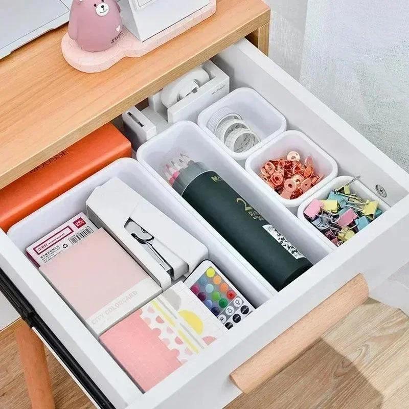 Ensemble de 8 pièces Rangement divers Boîte de rangement de bureau Tiroir pliant de bureau Organiseurs de bureau Support de papeterie multifonctionnel Plastique