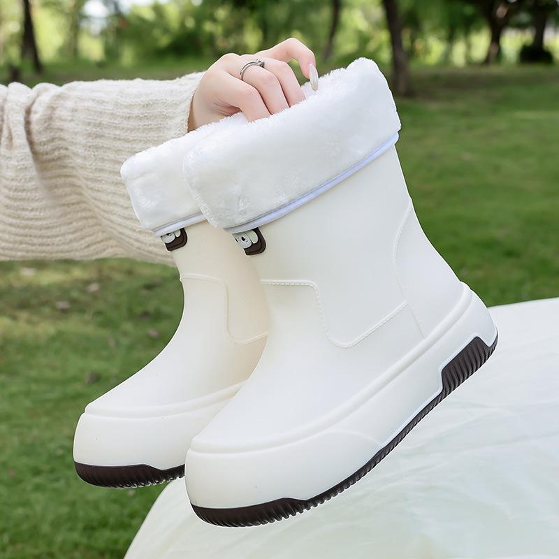 2025 new cute rain shoes women's medium rain boots cotton water shoes waterproof glue shoes kitchen car wash water boots