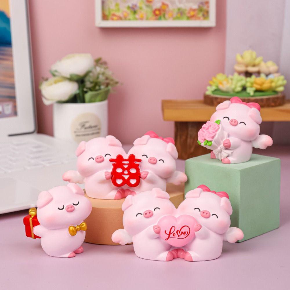 Resin Pig Statue Cartoon Miniatures Figurine Crafts Couple Piggy Ornament  Gift