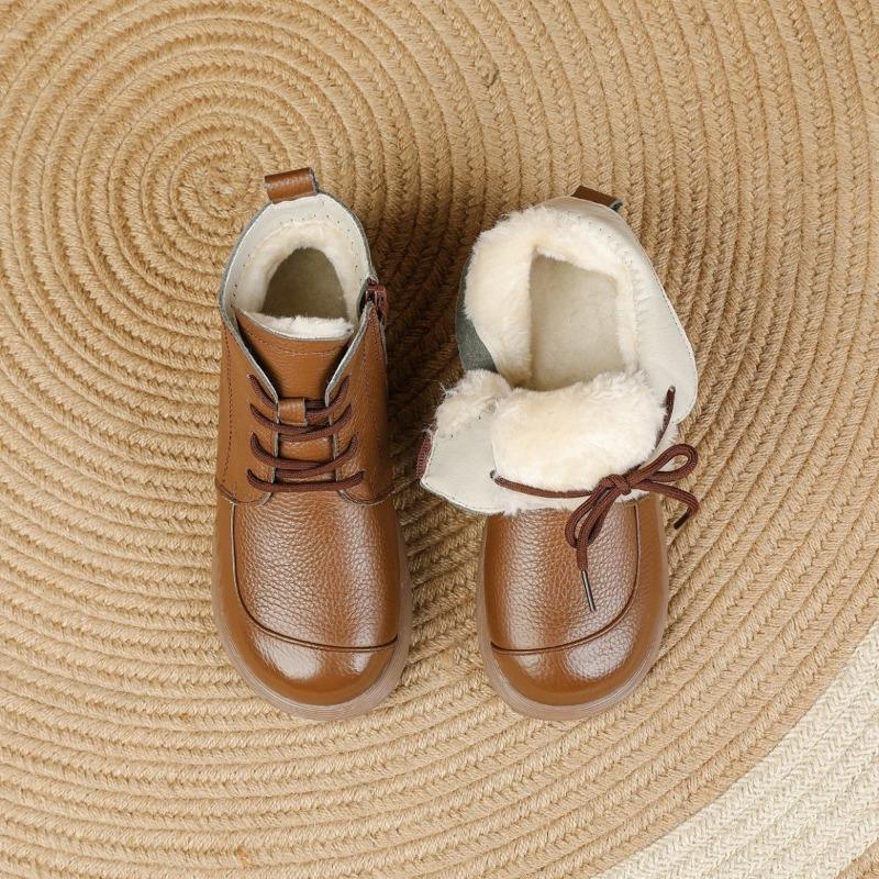 

2025 Зимние Ботинки из Натуральной Кожи Женские Ботильоны Теплый Плюш Ретро Мягкая Коровья Кожа Бренд Женские Зимние Ботинки Большой Размер 41 38 коричневый