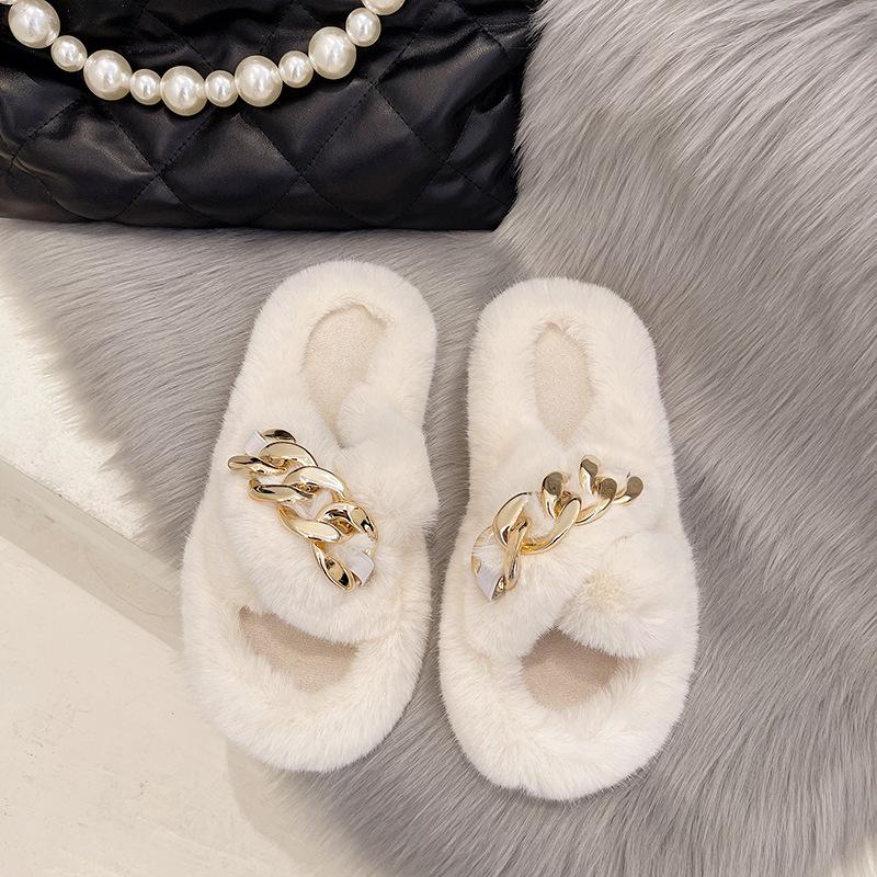 2025 autumn and winter new small muffin thick sole heightening plush fluffy cotton slippers women wear home fluffy shoes