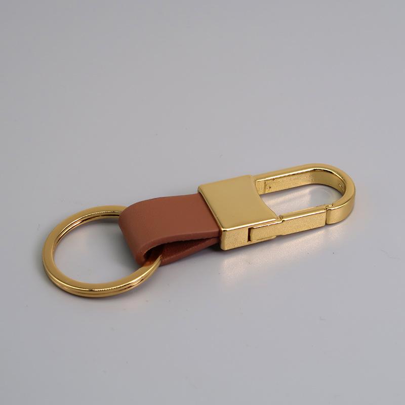 Metal and Genuine Leather Car Keychain with Customizable Laser-Engraved Logo