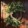 Spring Wreath Artificial Greenery Rustic Bow Olive Leaves All Season Front Door Decor for Indoor Outdoor Porch Wall Fireplace