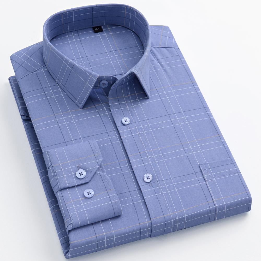 

Fashion Men s Trendy Plaid Striped Shirt with Chest Pocket, Casual Lapel Button Up Long Sleeve Dress Shirts For All Seasons 44