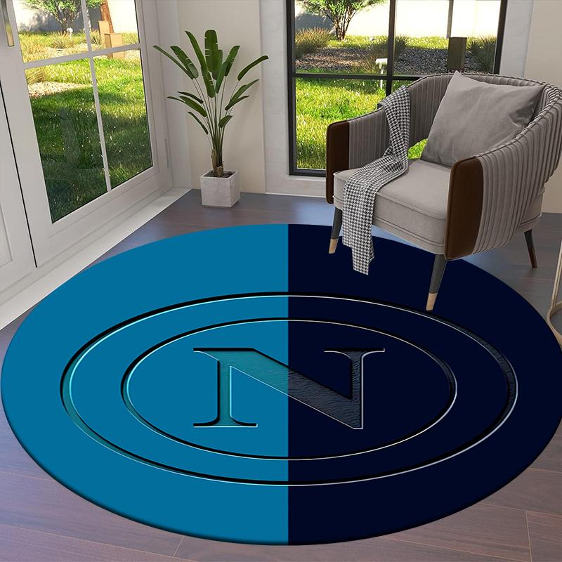 S.S.C. Tappeto Rotondo Napoli, Tappeto per Soggiorno Camera da Letto Divano Sala Giochi Decorazione, Tappetino Antiscivolo