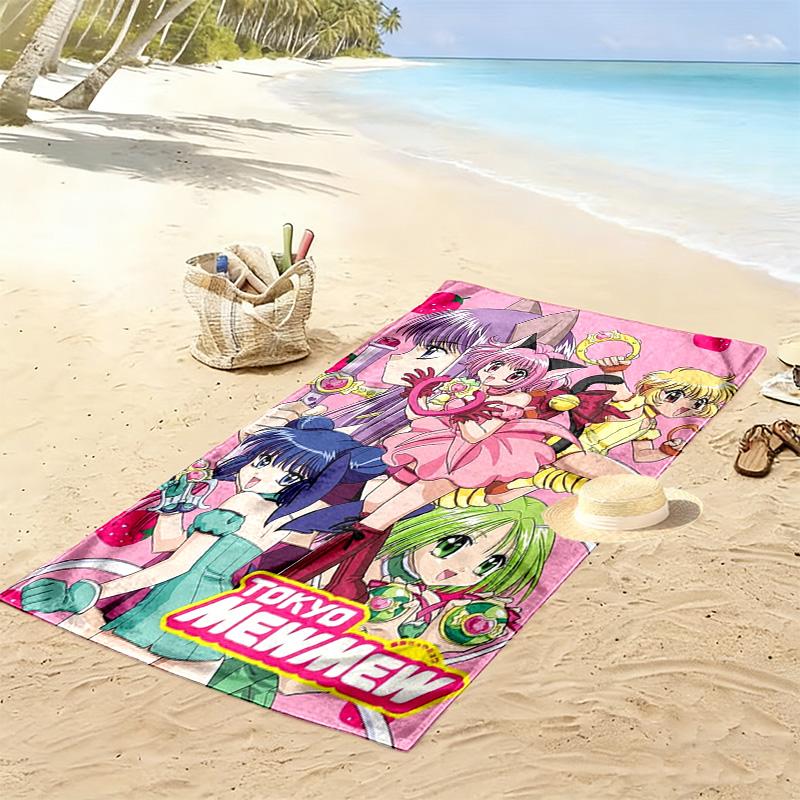 Tokyo Mew Mew Print Beach Towel, Large Soft Quick Dry Towel for Beach Camping Swimming