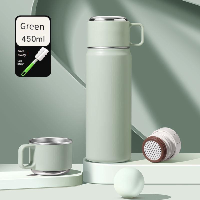 

German Quality, High-Looking 316 Stainless Steel Large-Capacity Thermos Cup for Girls, Vacuum Portable Water Cup for Men 450ml Green Lid Handle
