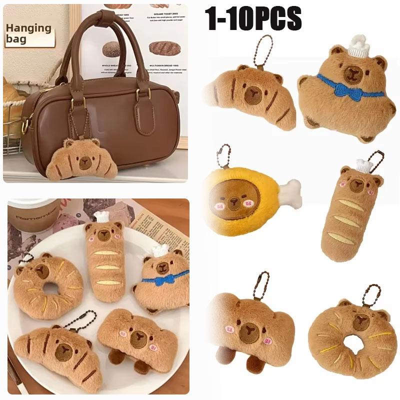 1-10PCS Adorable Capybara Plushie Keyring Funny Bread Topper Anime Style Fluffy Hanging Toy Cute Food Decor For Teens