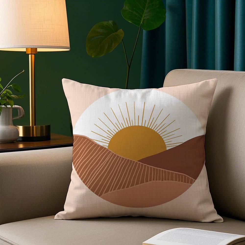 Retro Modern Sonnensonnensitzkissenbezug Kurzer Plüsch Druck Kissenbezug Quadratisch Dekokissenbezüge Sofa Heimdeko