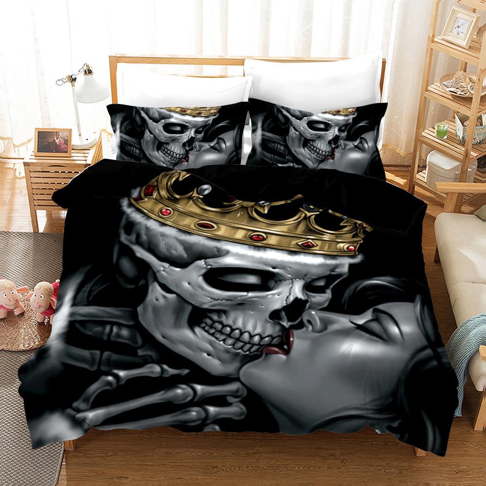 Skull Love 3D Digital Printing Three-Piece Set, Quilt Cover Pillowcase Two-Piece Set