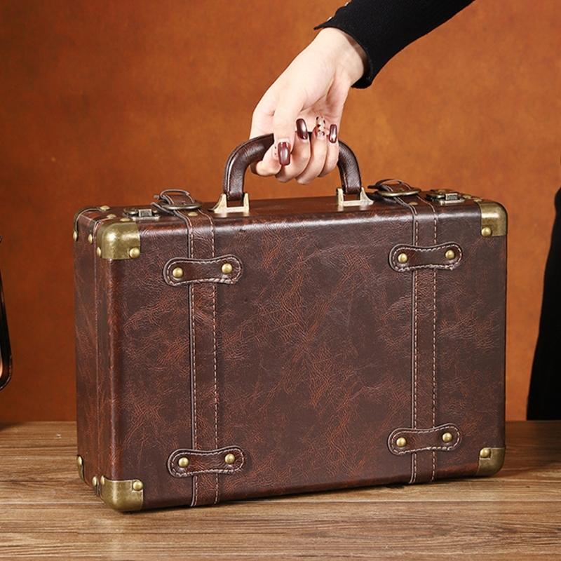 Baule in Legno Manico in Ecopelle Custodia da Trasporto Contenitore Portaoggetti Portatile Per Gioielli Cosmetici E Collezionismo