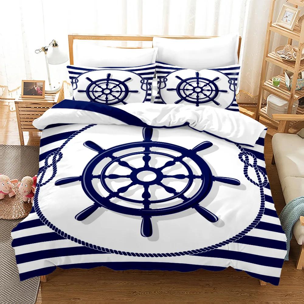 New Nautical Ocean Anchor Bedding Sets Ocean Spirit Duvet Cover King Queen Single Size Bed Linen With Pillowcase Teens Boys Gift