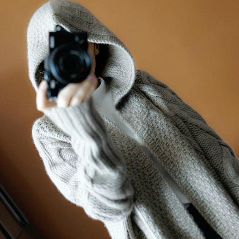 Autumn Winter Loose Knitted Women Hooded Long Sweater Coats Casual Korean Fashion Solid Color Elegant Jacket Twist Thick Cardigan Sweaters Clothing