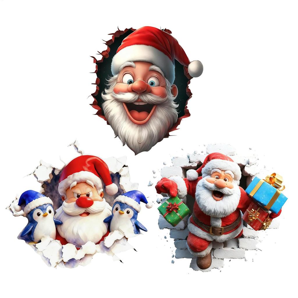 Christmas Creative Wall Sticker 3D Effect Peel and Stick Funny Christmas Cartoon Decals Winter Holiday Home Decor Stickers