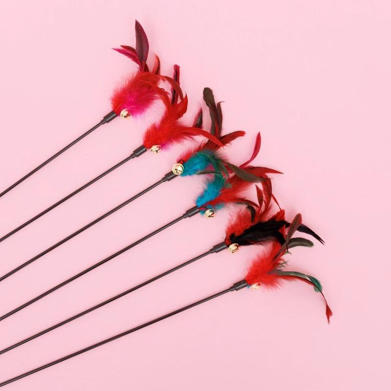 Long-stick, Seven-color Big Feather Cat Toy, Interactive Cat Toy with Bells, Self-entertaining and Boring Pet