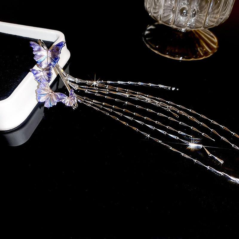 Silver Needle Rhinestone Leaf Tassel Stud Earrings for Women - Elegant, Fashionable, Niche Design Jewelry with a Luxurious Feel