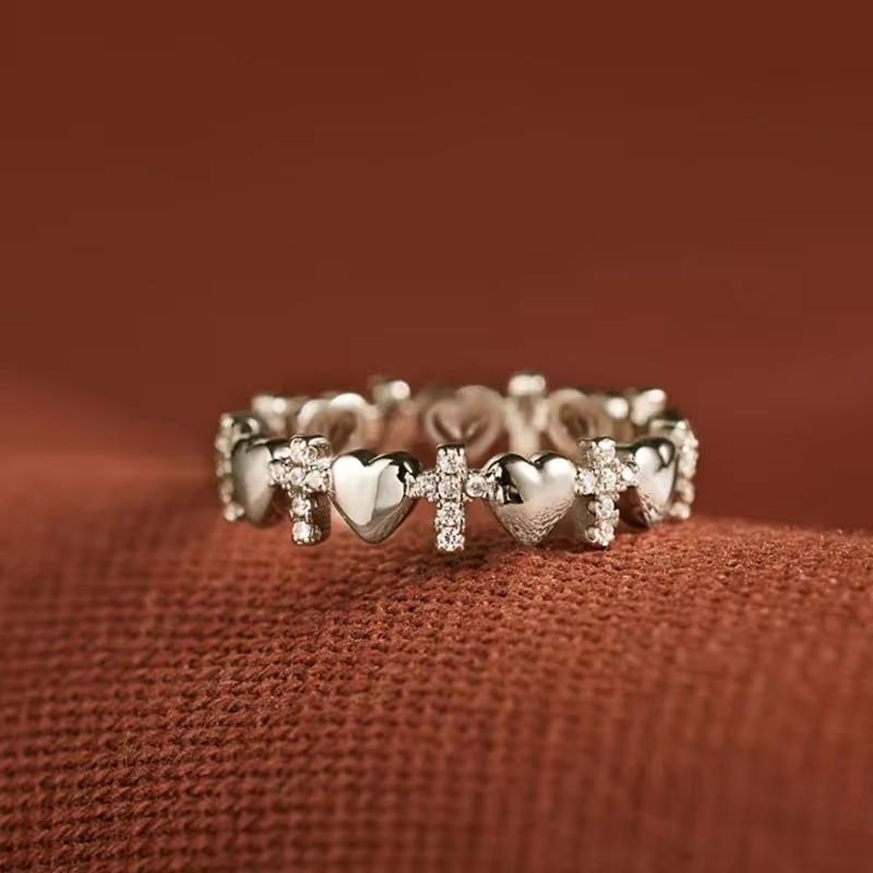 

CAOSHI Chic Heart and Cross Design Rings for Lady Silver Color Sparkling Cubic Zirconia Daily Wear Exquisite Girls Accessories 6
