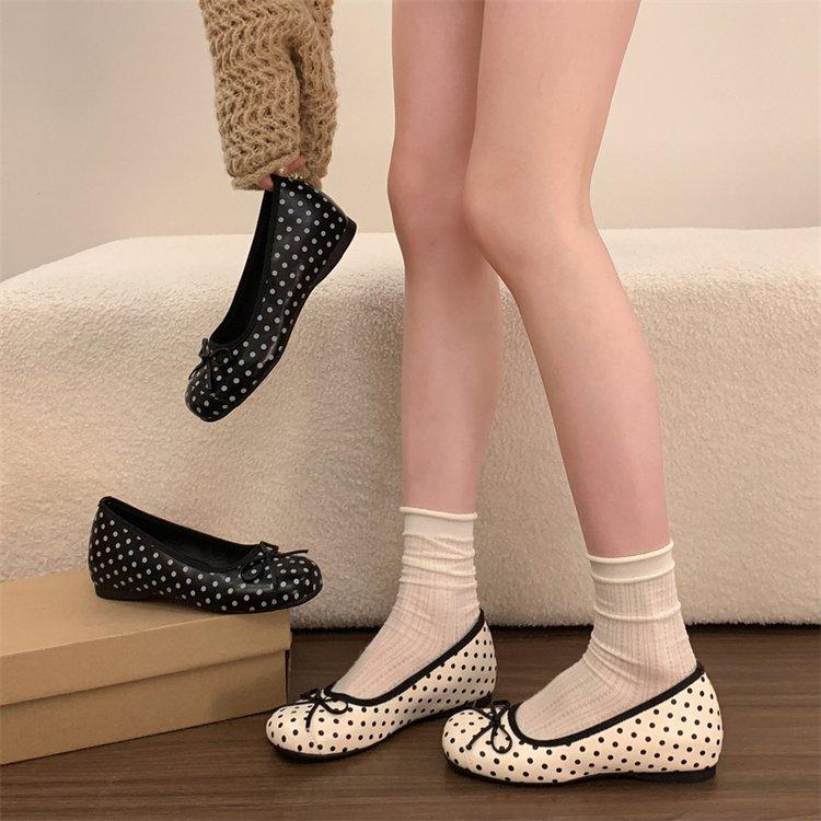 French Retro Inner Heightening Bow Polka Dot Light Mouth Single Shoes Women'S New Spring And Summer Skirt Mary Jane Shoes