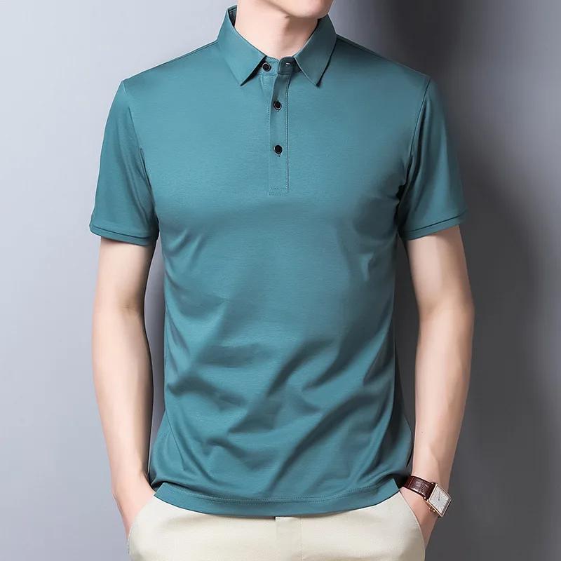 Summer Middle-aged Men's Polo-collar Shirt Double Mercerized Cotton Short-sleeved T-shirt Solid Color Slim Korean Men's T-shirt