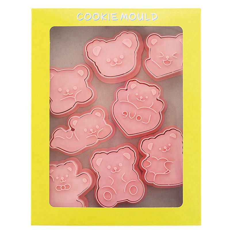 

8Pcs Cute Bear Shape Biscuit Mold Set Cookie Plunger Hand Pressure DIY Fondant Cake Decoration Tools Sugar Craft Easy To Use