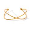 Wholesale Western Style 18K Gold Stainless Steel Line Cross Open Bangle, Minimalist Versatile Titanium Steel Bracelet