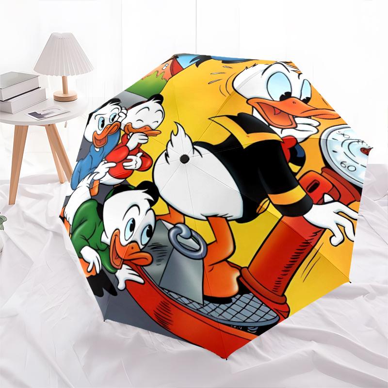 Weighing Donald Duck and Nephew Automatic 3-Fold Umbrella Design, Cute Cartoon Pattern, Portable Outdoor Umbrella, Perfect, Holiday Gift for