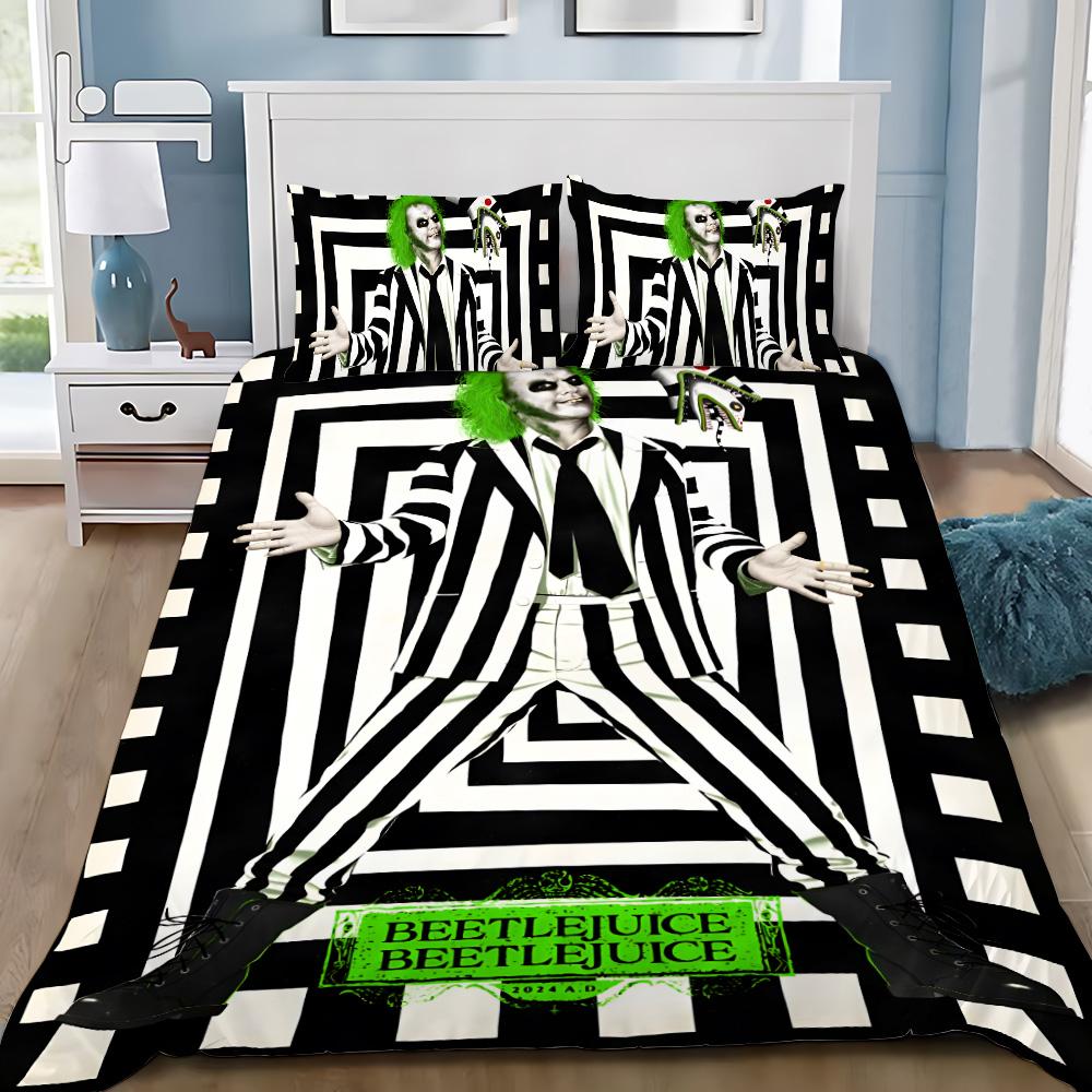 NEUES Bettwäscheset mit Bettbezug und Kissenbezug Horror B-Beetlejuices für Erwachsene Jungen Mädchen Schlafzimmer Dekoration Kinder Einzel Doppel Große Größe