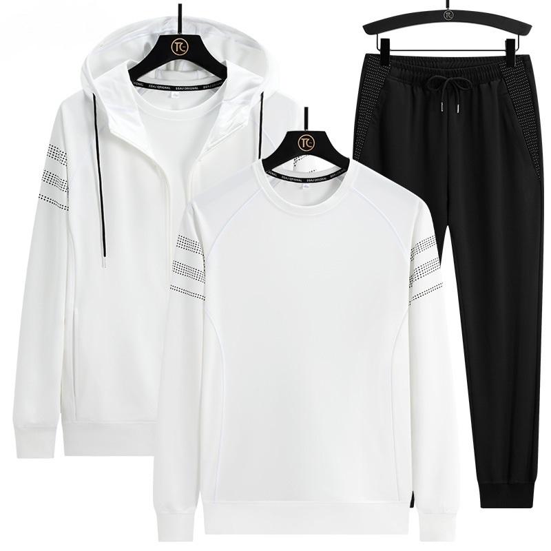 Men's Casual Sports Hoodie Set, Youth Sports Loose Round Neck Hoodie Three-piece Set