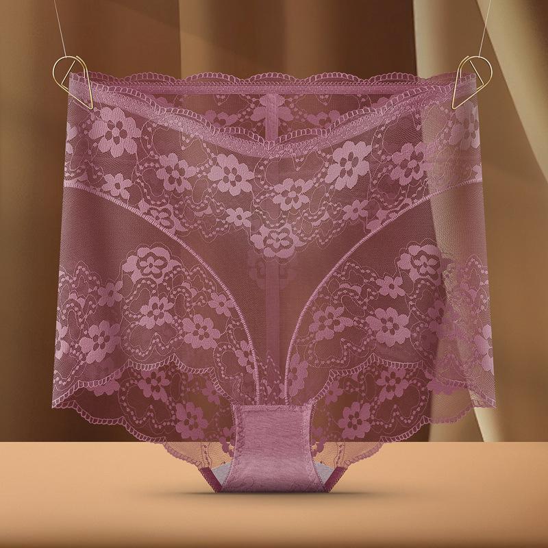 High waist lace boxer panties women's sexy hollow mesh hip lift comfortable cotton crotch shorts