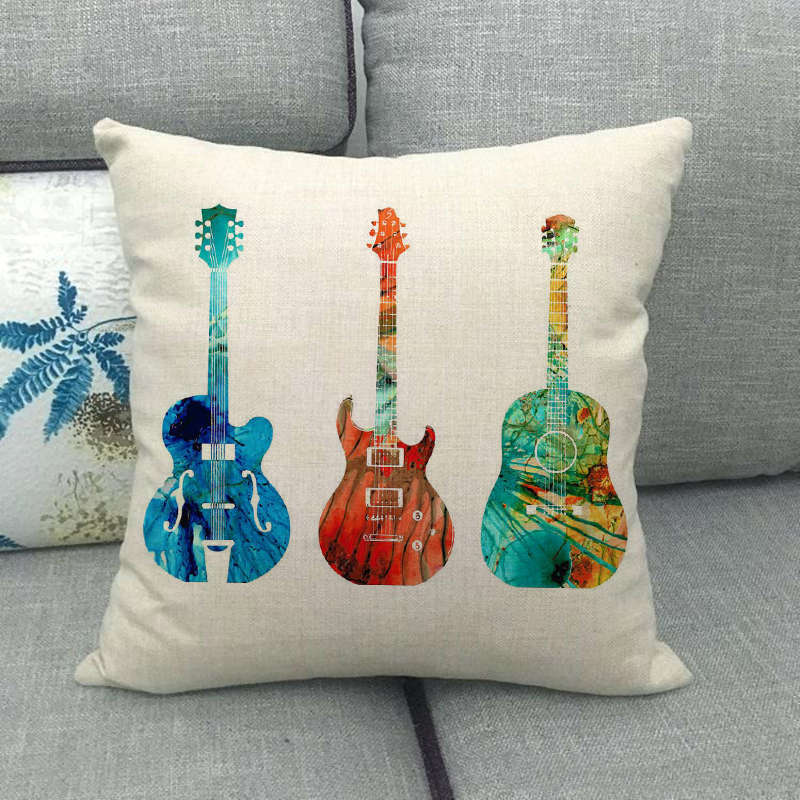 Oil Painting, Color Painting, Musical Instrument Digital Printing Short Plush Pillow Covers For Car Sofa Office Cushion Cover