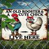 Charming Vintage 'A Husband, Chicken & Cute Little Chick Live Here' Sign - 12x8" Waterproof & Dustproof Metal Wall Art for Home