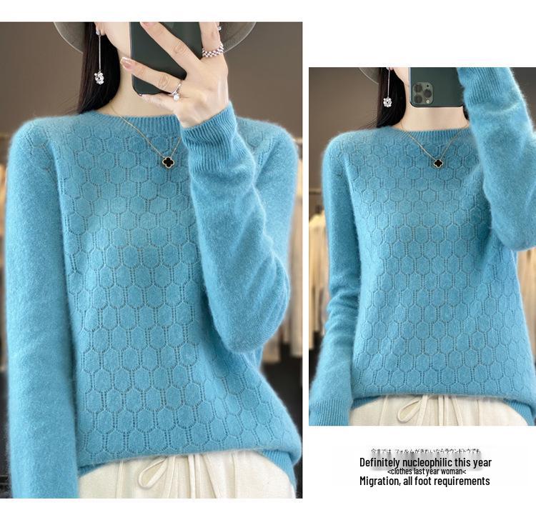 2023 Women's Wool Sweater: Round Neck, Solid Color, Loose Fit Pullover Knitwear