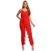Women’s Ballroom Latin Bodysuit S-XXL Shiny Sequin Tiered Fringe Cami Jumpsuit Long Pants Unitard for Salsa Cha-Cha Tango Performance